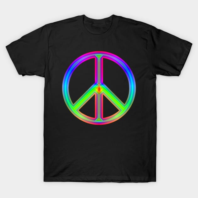 Rainbow Neon Peace Sign T-Shirt by Art by Deborah Camp